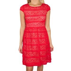 En Focus Studio Red Lace  High Neck Fit & Flare Formal Midi Dress Size 6 Small